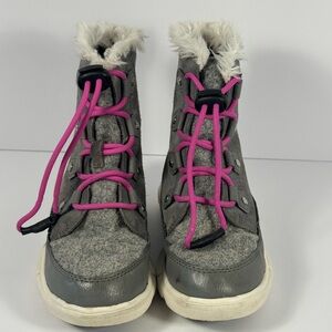 Sorel Kids Boots in Gray with Pink Accents